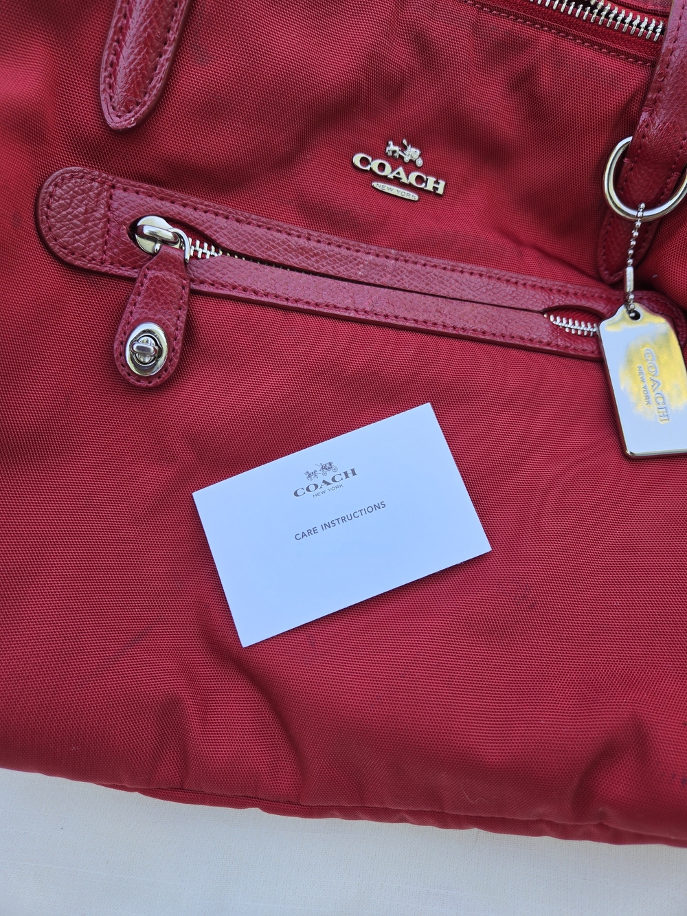Coach Red Taylor Nylon Zip Tote with Silver Hardware - Picture 11 of 12